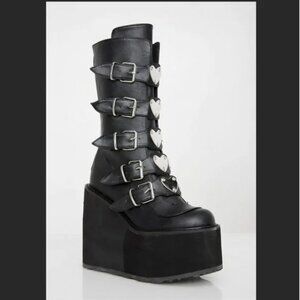 *NEW IN BOX* DEMONIA BLACK BUCKLE PLATFORM BOOTS LOVESICK TRINITY BOOTS SZ. 8
